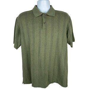AXIST Mens Large Short Sleeve Polo Shirt Green Striped Knit Collared Casual Wear
